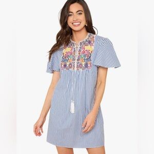 Embroidered Striped mini dress